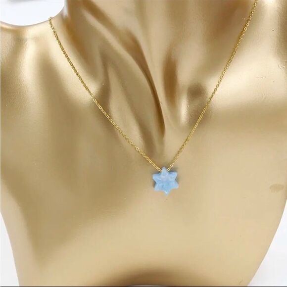 Light Blue Opal Jewish Star of David Necklace - Picture 1 of 2
